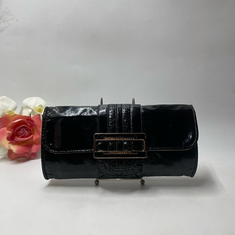 Black Patent Leather Clutch with Buckle Detail